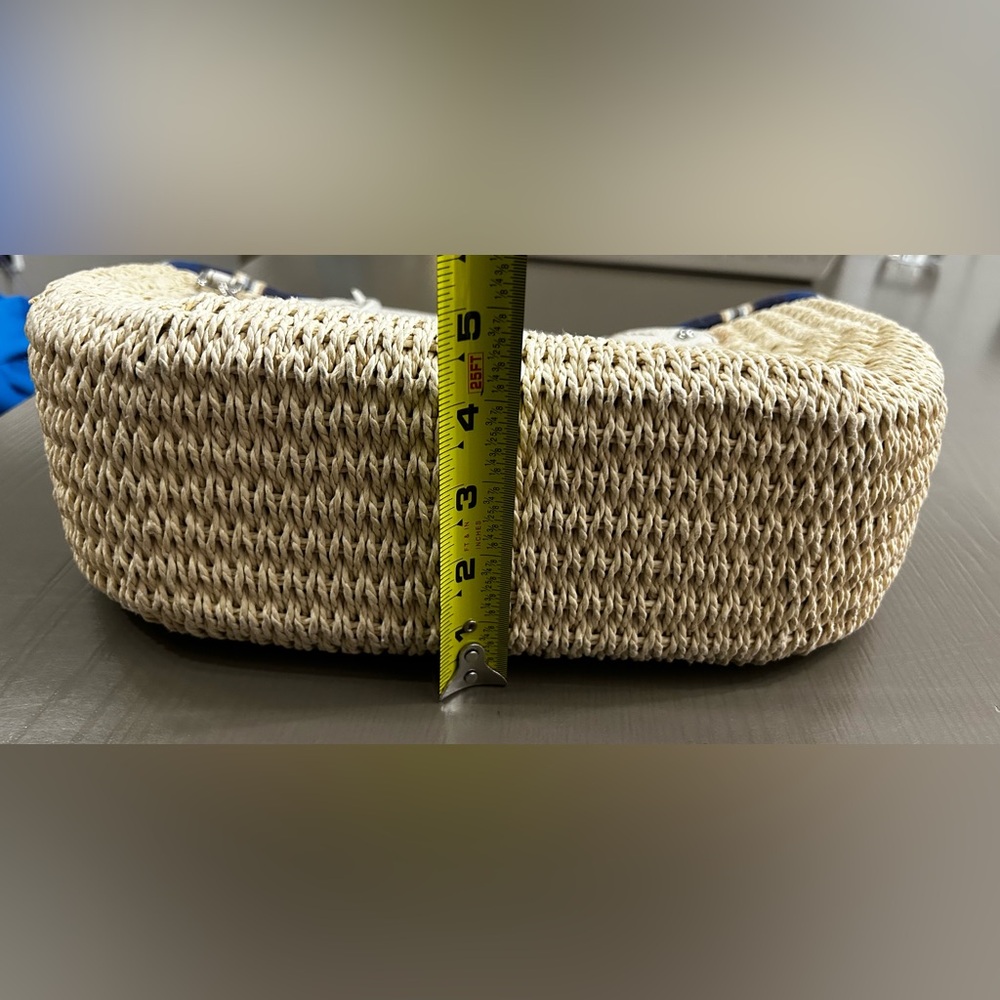 VINTAGE BRIGHTON COLLECTIBLES STRAW HANDBAG WHITE/NAVY BLUE STRIPE INTERIOR - Picture 14 of 14